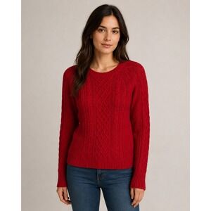 Gap Red Cable Knit Sweater Womens Medium Cotton Crewneck Preppy Classic